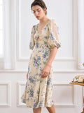 Kukombo Floral Print Cut Out Front Split Thigh Dress