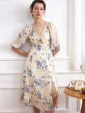 Kukombo Floral Print Cut Out Front Split Thigh Dress