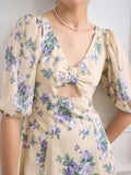 Kukombo Floral Print Cut Out Front Split Thigh Dress