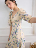 Kukombo Floral Print Cut Out Front Split Thigh Dress