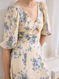 Kukombo Floral Print Cut Out Front Split Thigh Dress