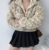 Kukombo Leopard Plush Drawstring Coat