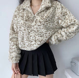 Kukombo Leopard Plush Drawstring Coat