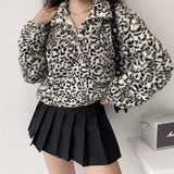 Kukombo Leopard Plush Drawstring Coat