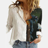 Kukombo 5XL 3D Digital Portrait Letter Printing Casual Women Blouse Oversized Spring Autumn Loose Button Cardigan Long Ladies Shirt New