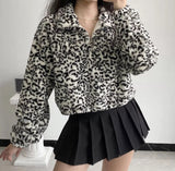 Kukombo Leopard Plush Drawstring Coat