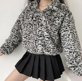 Kukombo Leopard Plush Drawstring Coat