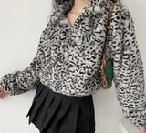 Kukombo Leopard Plush Drawstring Coat