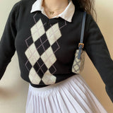 Kukombo Vintage Slim Argyle Knit Sweater