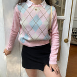 Kukombo Pastel Love Argyle Knit Sweater