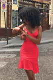 Kukombo Spaghetti Straps Ruffles Mini Dress Club Party Elegant Sleeveless Slip Women's Summer Sundress Outfits Holiday