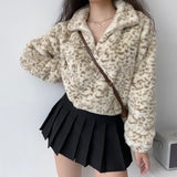 Kukombo Leopard Plush Drawstring Coat