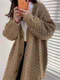 Kukombo Loose Ripple knitted Mid-length Cardigan