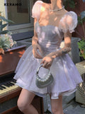 Kukombo Women's Hotsweet Backless Strapless Blue Ball Gown Suspender Dresses 2023 Summer High Waist Chiffon Party Club Dress