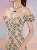 Kukombo Y2K Khaki Plaid Dress