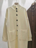 Kukombo Solid Color Coat Mid Length Turtleneck Cardigan Sweater