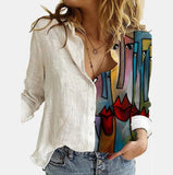 Kukombo 5XL 3D Digital Portrait Letter Printing Casual Women Blouse Oversized Spring Autumn Loose Button Cardigan Long Ladies Shirt New