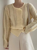 Kukombo Round-neck Double-breasted Hollow Sweater Top