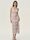 Kukombo - Vzyzv Floral Print Spaghetti Dress, Sexy High Split Lace Trim Cami Dress For Spring & Summer, Women's Clothing