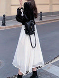 Kukombo - Vzyzv Color Block Bow Tie 2 In 1 Dress, Elegant Long Sleeve Midi Dress, Women's Clothing