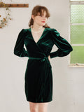 Kukombo V-neck Green Velvet Wrap Dress