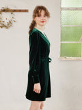 Kukombo V-neck Green Velvet Wrap Dress