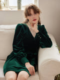 Kukombo V-neck Green Velvet Wrap Dress