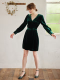 Kukombo V-neck Green Velvet Wrap Dress