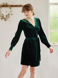 Kukombo V-neck Green Velvet Wrap Dress
