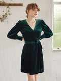 Kukombo V-neck Green Velvet Wrap Dress
