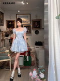 Kukombo Women's Hotsweet Backless Strapless Blue Ball Gown Suspender Dresses 2023 Summer High Waist Chiffon Party Club Dress