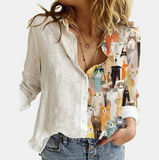 Kukombo 5XL 3D Digital Portrait Letter Printing Casual Women Blouse Oversized Spring Autumn Loose Button Cardigan Long Ladies Shirt New