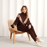 Kukombo Knitted Tracksuit Two Piece Women Winter Casual Sport Outfits Turtleneck Sweater Pants Suit 2 Piece Matching Sets For Women 2023