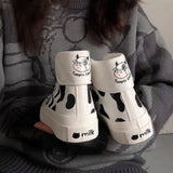 Kukombo Women's Sneakers Cow Print Kawaii Shoes Fashion Cute Lace-Up Platform Boots Ladies Casual Footwear Student Spring Loli 2022