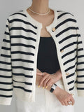 Kukombo Retro Black White Striped Knitted Cardigan