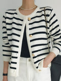 Kukombo Retro Black White Striped Knitted Cardigan