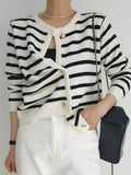 Kukombo Retro Black White Striped Knitted Cardigan