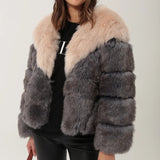 Christmas Gift Fashion Women Luxury Patchwork Faux Fox Fur Jacket Coat Winter Street V Neck Thicken Warm Outerwear Casual Fuzzy Cozy Overcoat