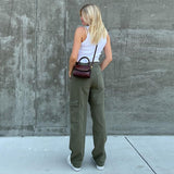 Kukombo Vintage Khaki Wide Leg Cargo Jeans High Waist Big Pockets Baggy Denim Trousers Casual Oversized Pants Street Sweatpants