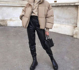 Christmas Gift  Fashion Stand Collar Parkas Women Thick Warm Winter Bubble Coats Female Khaki Jackets Pockets Zipper Simple Overcoats