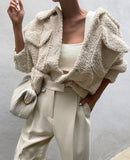 Kukombo Winter New Fur Blend Coat Women Laple Loose Pocket Long Sleeve Warm Trick Fashion Coats Female