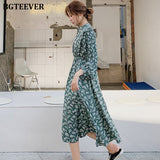 Christmas Gift BGTEEVER Elegant Stand Collar Ruffles Women Dress Full Sleeve Elastic Waist Female Chiffon Dress 2021 Spring Midi Vestidos femme