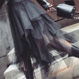 Kukombo Elastic High Waist Irregular Tulle Midi Skirt Fashion Womens Mesh Tutu Maxi Pleated Long Skirt Faldas Mujer Moda Saias Jupe