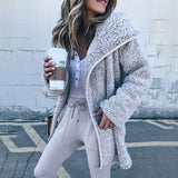 Christmas Gift NEDEINS Winter Jacket Coat Woman Warm Turn-down Collar Long Jackets Fashion Lamb Wool Solid Color Long Sleeve Zipper Coats