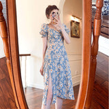Kukombo Midi Dress Women Elegant A-Line Korean Vintage Purple Chiffon Summer Woman 2022 Dresses Party Square Collar Boho Vestidos