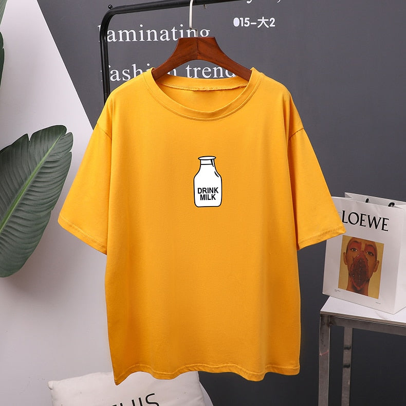Christmas Gift Hirsionsan 7 color Printed T Shirt Women 2021 New Harajuku Korean Oversized 100% Cotton Summer Tees Ins Soft Female Tops