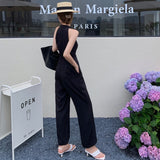 Summer Elegant Woman White Jumpsuits Outfit Office Overalls Vintage Double-Breasted V-Neck Sleeveless Halter Rompers Playsuits