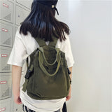 Kukombo School Bag Student Shoulders Large Capacity Khaki Backpack Fashion Canvas Backpacks Female College Teen Computer Bag Mochila K109
