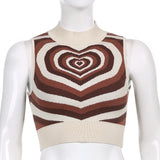 Sweetown 2000s Aesthetic Cute Knitted Tank Vest Pink Heart Print Kawaii Graphic T Shirts Womens Brown Vintage E Girl Crop Top