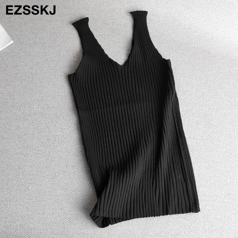 Christmas Gift v-neck knit tank TOP 2021 Summer Slim Women BAISC Tops female short female Sexy solid casual sleeveless t-shirt top